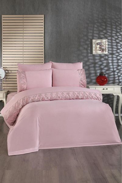 Çeyiz Diyarı Σετ κλινοσκεπασμάτων French Lace Story σε χρώμα πούδρας