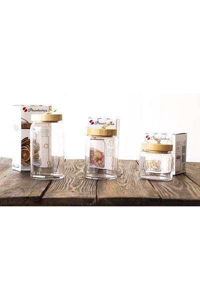 Paşabahçe 43573-43583-43593 Woody Bamboo Jar with Lid 3 Sizes Together Fma02196 Fma05086 Fma01876