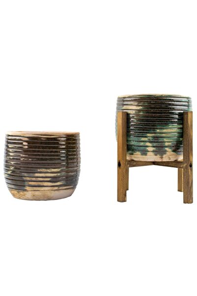 BİTKİ TASARIMI Bitki Tasarımı Yeşil Sırlı Terrakota Toprak Saksı Saksılık Sal...