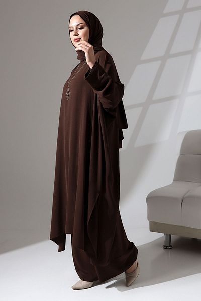 Berel Moda Aerobin Zühre Bat Sleeve Τριπλό Σετ Bitter Brown