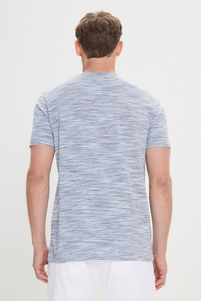 ALTINYILDIZ CLASSICS Tricou slim cu gât turnu jacquard albastru