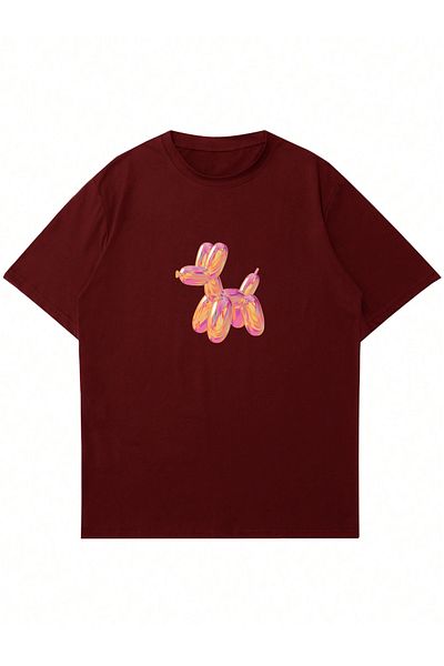 Mad&Calf Baloon Dog Printed - Women's Oversize Crew Neck T-Shirt