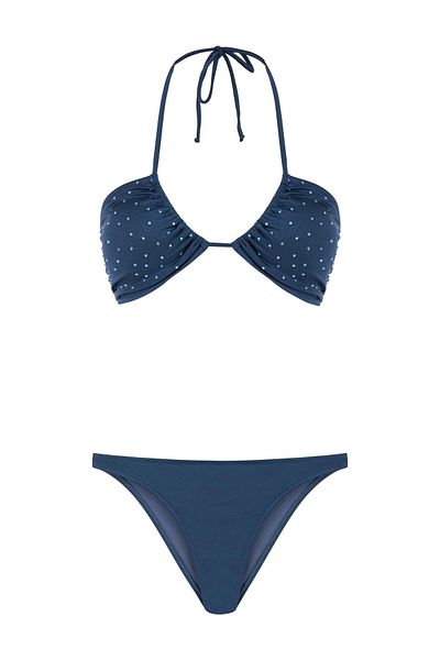 AQUELLA Μπικίνι Navy Blue Halter - Shiny Stone Detailed Gipeli Set