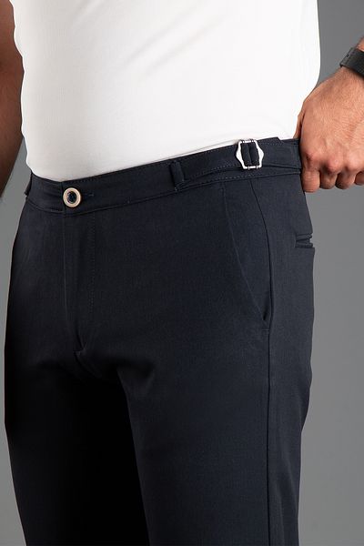 ZEKİ ÖZER Ανδρικό λινό παντελόνι Navy Blue - με αγκράφα στη μέση