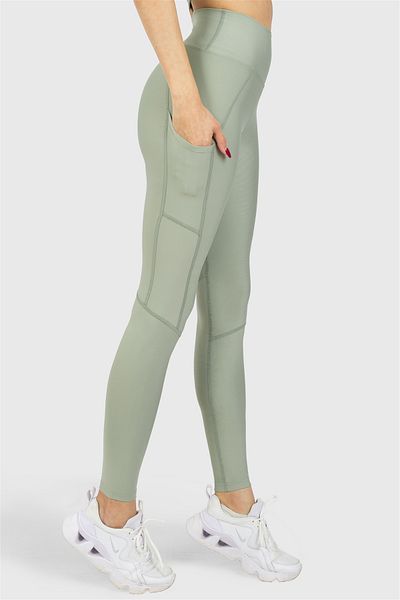 Superstacy Light Green Sports Leggings with High Waist Pockets