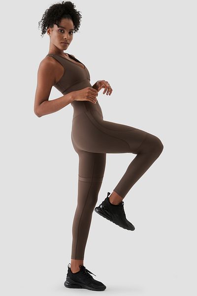 Superstacy Yvonne Shiny Piece Detailed Bitter Brown Sports Leggings