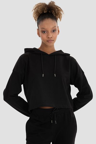 Superstacy Lisa Oversize Black Crop Hoodie