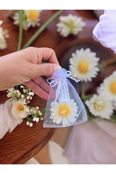 aralmini 20 Adet Süslemeli Kese Papatya Mum, Nikah Şekeri, Doğum, Sünnet, Düğ...