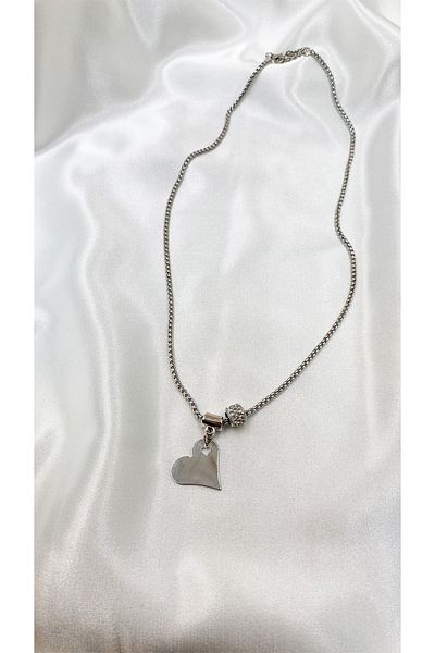 Eylülün Takısı Women's Silver Color Zircon Stone Heart Model Necklace