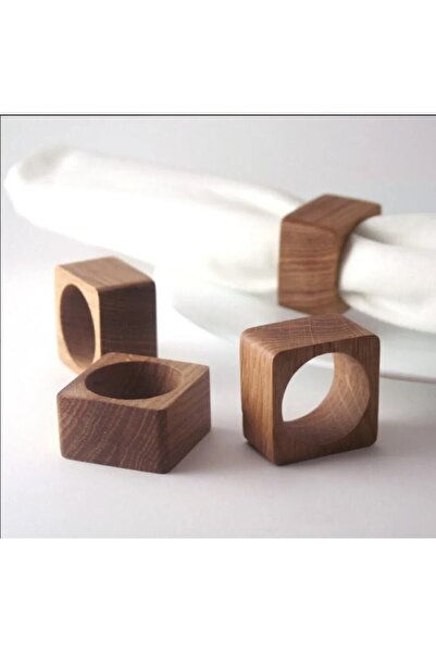 EFKAREART 6'lı Kare Ahşap Peçete Halkaları Servis Sunumu İçin Peçete Yüzüğü