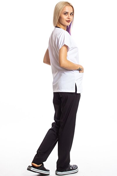 Simirna Üniforma Surgical Doctor Nurse Scrubs Top White Bottom Black Jersey Suit