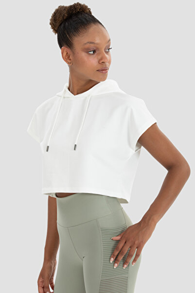 Superstacy Hanorac crop cu mânecă scurtă cu glugă Alice, crem