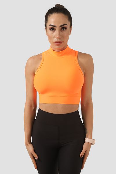 Superstacy Neon Orange Sports Bra with High Collar