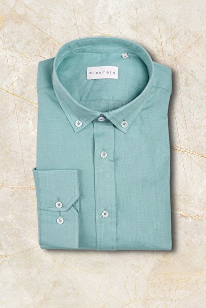 alenmeza Spumă de mare verde Sea Foam - 100% in, guler cu nasturi, cămăși făr...