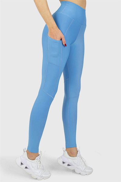 Superstacy Blue Sports Leggings with High Waist Pockets