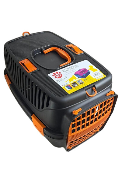 PlastArt Kedi-köpek Seyahat Taşıma Kafesi 48x32,5x31cm Siyah Turuncu