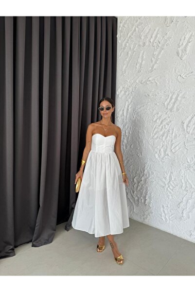 sinemkivanc co Rochie cu balon cu decolteu alb model de marcă