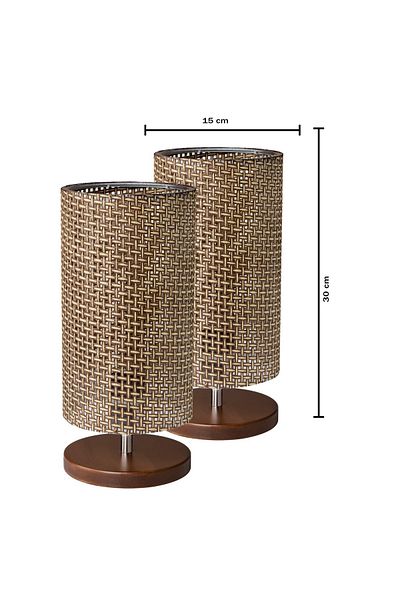 EFLIGHTDESIGN 2-Piece Wooden Lampshade Brown Modern Stylish Bedroom Living Room Table Lamp
