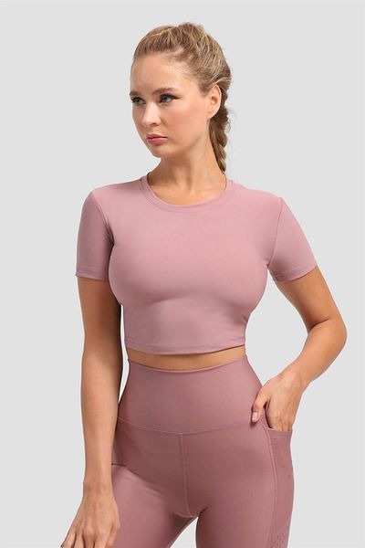 Superstacy Short Sleeve Sports Rose Crop Top