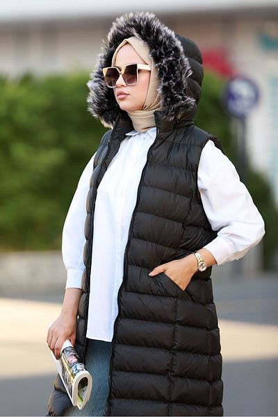 Bestenur Leroy Double Pocket Puffer Vest 588 - Black