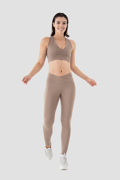 barebone Leggings sport cu detaliu în talie în formă de V Culoare piatră