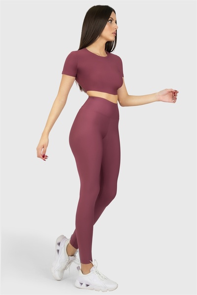 Superstacy Top crop sport cu mânecă scurtă Dusty Rose