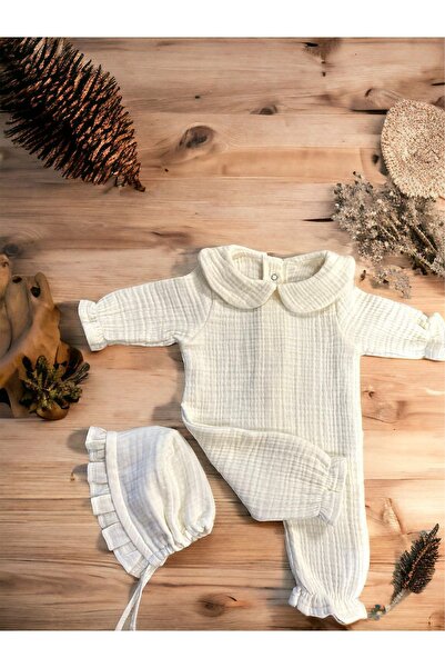 Şeker Tadında Tasarımlar Bebe Yaka Müslin Tulum Set