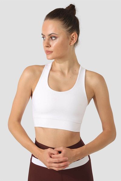 Superstacy White Sports Bustier - Cross Strap Design