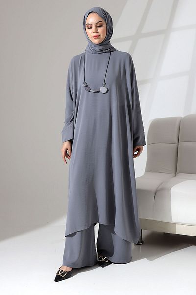 Berel Moda Aerobin Zühre Bat Sleeve Triple Suit Gray
