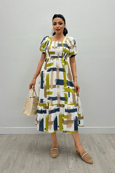 giyimmasalı Green Midi Poplin Dress - Chest Gather Detailed