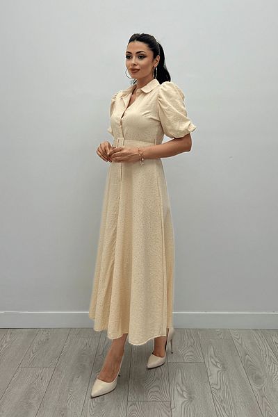 giyimmasalı Cream Colored Cotton Shirt Dress - Button Detail