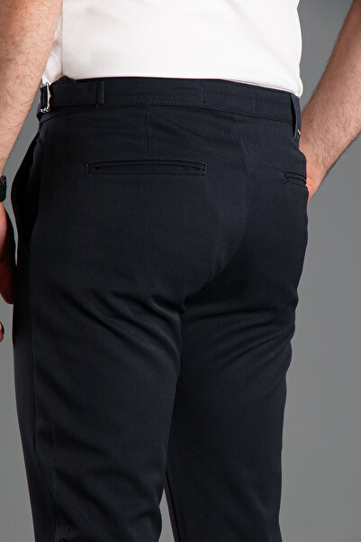 ZEKİ ÖZER Ανδρικό λινό παντελόνι Navy Blue - με αγκράφα στη μέση