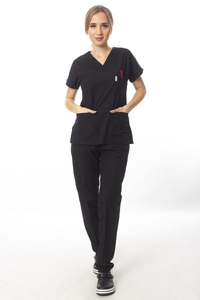 Simirna Üniforma Black Stain Resistant Mix Gabardine Surgical Doctor Nurse Scrubs Jersey Suit