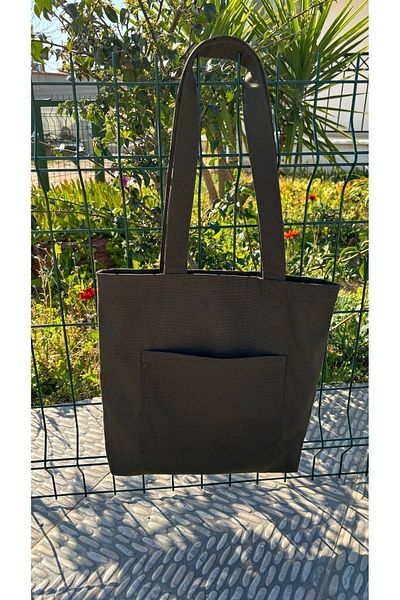 Handream Khaki Canvas Shoulder Bag with Front Pocket