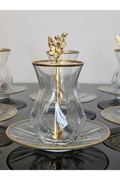 atabey home 6 PERSON 18 PIECES ALYA TEA SET WITH GLASS PLATE JAPANESE ROSE TEA WITH SPOON