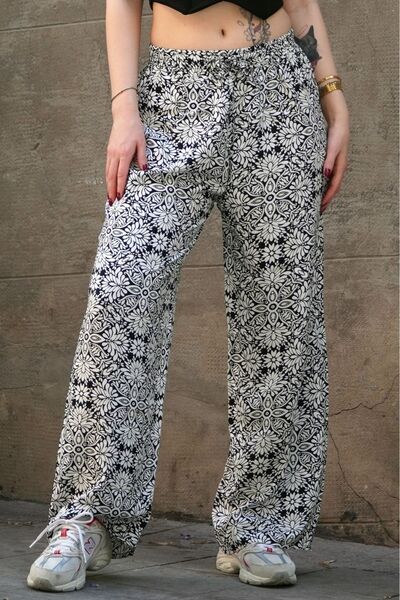 Buklemoda Viscose Fabric - Wide Leg Floral Patterned Trousers