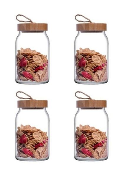 Paşabahçe Woody Bamboo Jar with Lid 860 cc 4 pcs