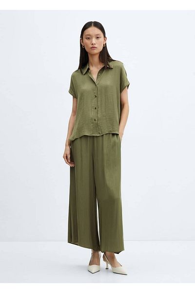 MANGO Woman Satin Trousers with Elastic Waist