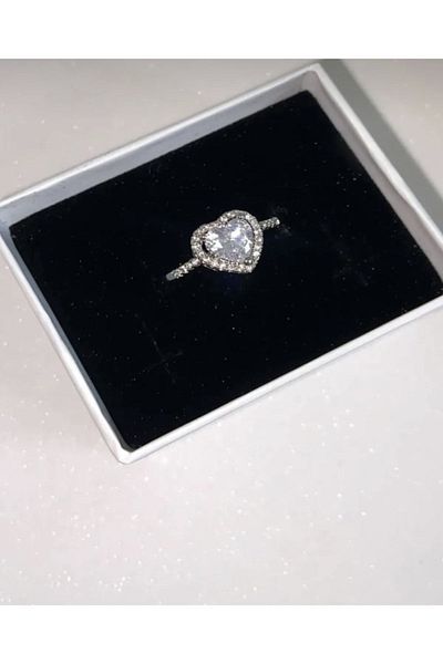 asis accessories Ring with Heart Solitaire White Jewelled Silver Adjustable Ring Serious Relationship Ring