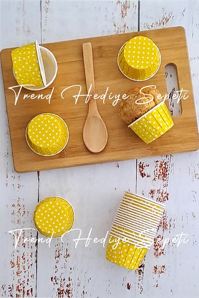 Trend Hediye Sepeti 25-Piece Yellow Polka Dot Muffin - Airfryer Compatible Cupcake Cake Mold