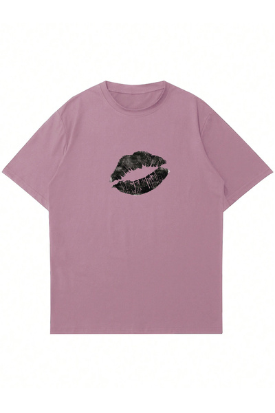 Mad&Calf Ženska majica prevelikog kroja - sa otiskom usana, okrugli izrez