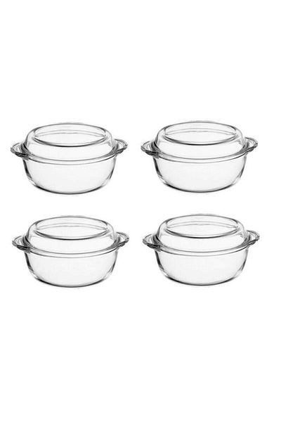 Paşabahçe Round Pyrex Pot - 4 Piece Pyrex Storage Container
