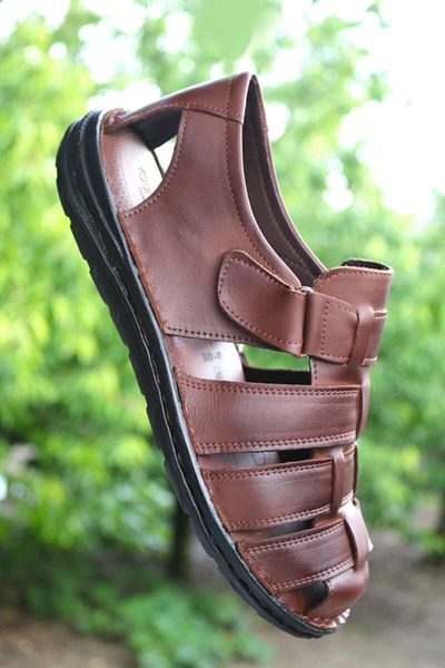 Moda İkiz Ανδρικά Παπούτσια Σανδάλια από Γνήσιο Δερμάτινο Καφέ