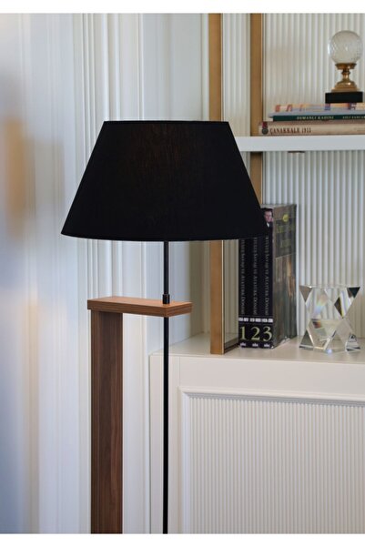 HOMİNG Pi Ahşap Gövdeli Siyah Kumaş Başlıklı Lambader Ayd-3130