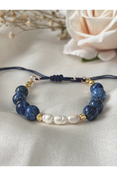 Zokak Sertifikalı Doğal Taş Gerçek Inci, Gerçek Lapis Lazuli Mavi Bilezik