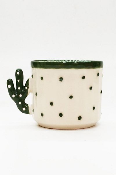 Otogar Çini 150 Ml Cactus Ceramic Double Coffee - Tea- Espresso - Neskafe Cup, Hand Made, Made in Kitchen