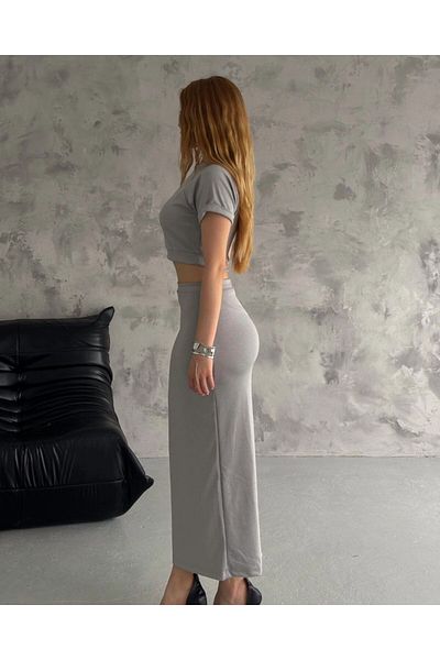 Belle Perre Sandy Gray Crop Skirt Bottom Top Set