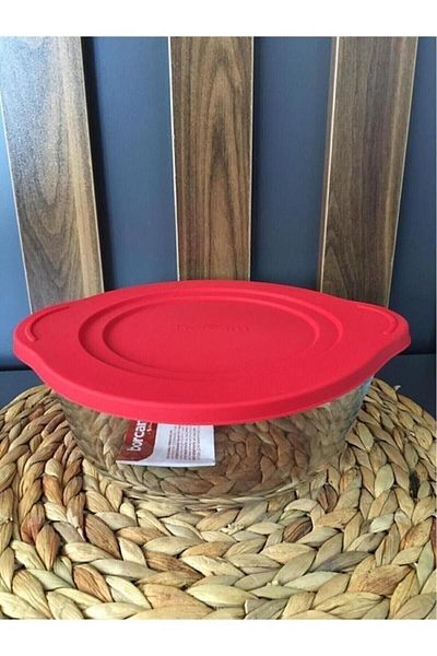 Paşabahçe 1450 Cc Red Plastic Round Pot - Pyrex Lid