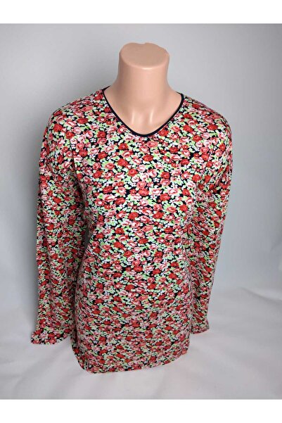 YAŞAR TRİKO Black Red V-Neck Viscose Mother T-Shirt Blouse - Long Sleeve and ...