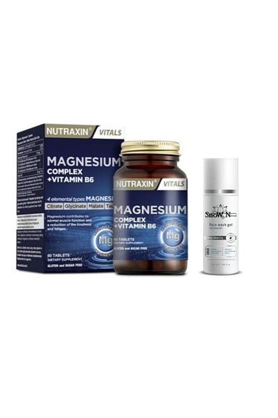 Nutraxin Magnesium Complex 60 TaBlets - Bisiglinat, Taurat, Malat, Citrate B6 + Facial Cleansing Gel 100ml